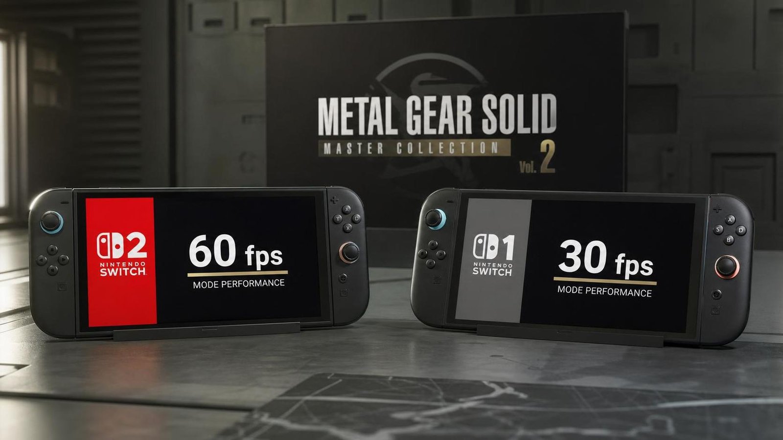 Illustration éditoriale de Metal Gear Solid Master Collection Vol. 2 : 60 fps sur Switch 2, 30 fps sur Switch 1