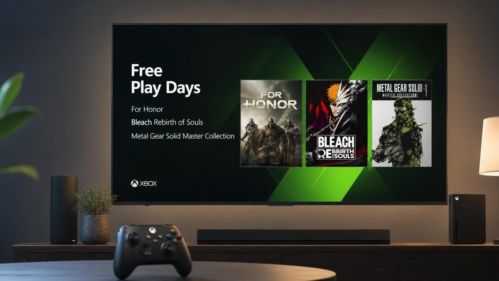 Illustration éditoriale de Free Play Days : For Honor, Bleach Rebirth, Metal Gear Solid