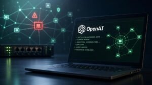 Illustration éditoriale de OpenAI: des modèles d’IA piratent seuls un réseau, incident inédit