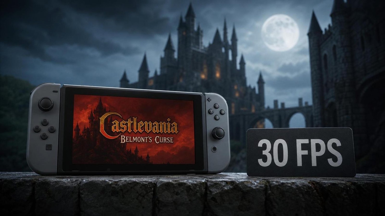 Illustration éditoriale de Castlevania: Belmont's Curse sur Switch limité à 30 fps