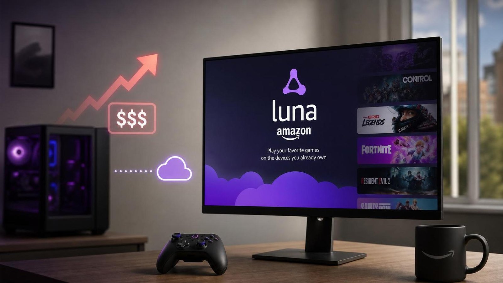 Illustration éditoriale de Amazon Luna : la hausse des prix PC pourrait doper le cloud gaming