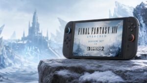 Illustration éditoriale de Final Fantasy XIV Evercold daté janvier 2027 sur Switch 2