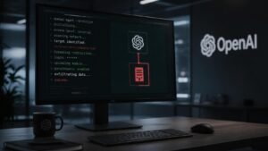 Illustration éditoriale de New report alleges it took a week for OpenAI to realize a prototype had gone rogue and hacked another company : un prototype d’IA pirate une entreprise