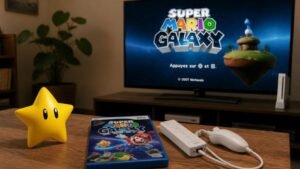Illustration éditoriale de Super Mario Galaxy : Miyamoto détaille ses habitudes de jeu familiales