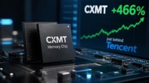 Illustration éditoriale de Memory chipmaker CXMT flambe de 466 %, juste derrière Tencent