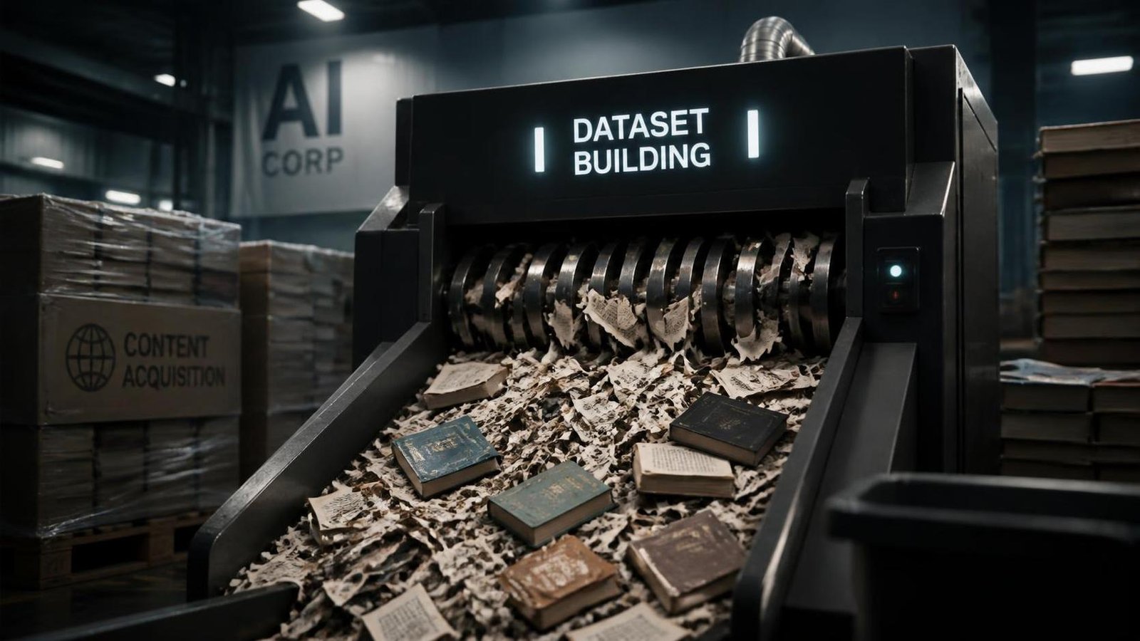 Illustration éditoriale de AI companies are anonymously buying and destroying millions of books