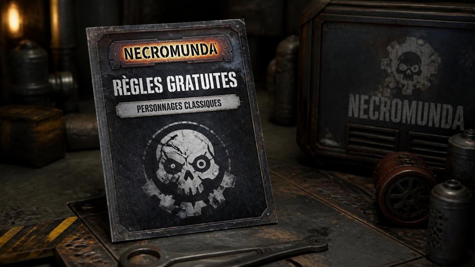 Illustration éditoriale de Necromunda présente des règles gratuites pour personnages classiques