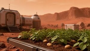 Illustration éditoriale de Sol One : un jeu de survie sur Mars où cultiver des pommes de terre