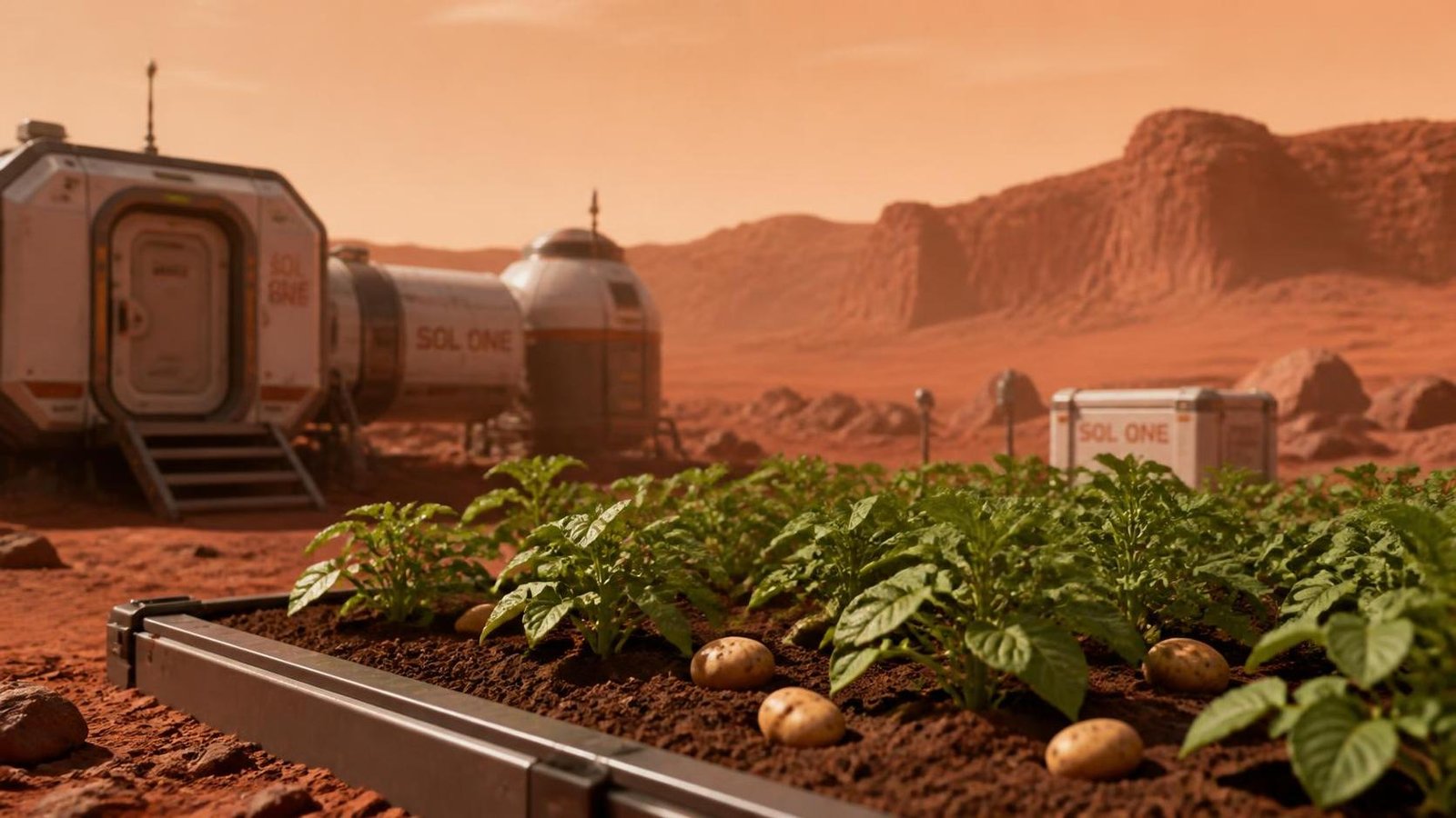 Illustration éditoriale de Sol One : un jeu de survie sur Mars où cultiver des pommes de terre