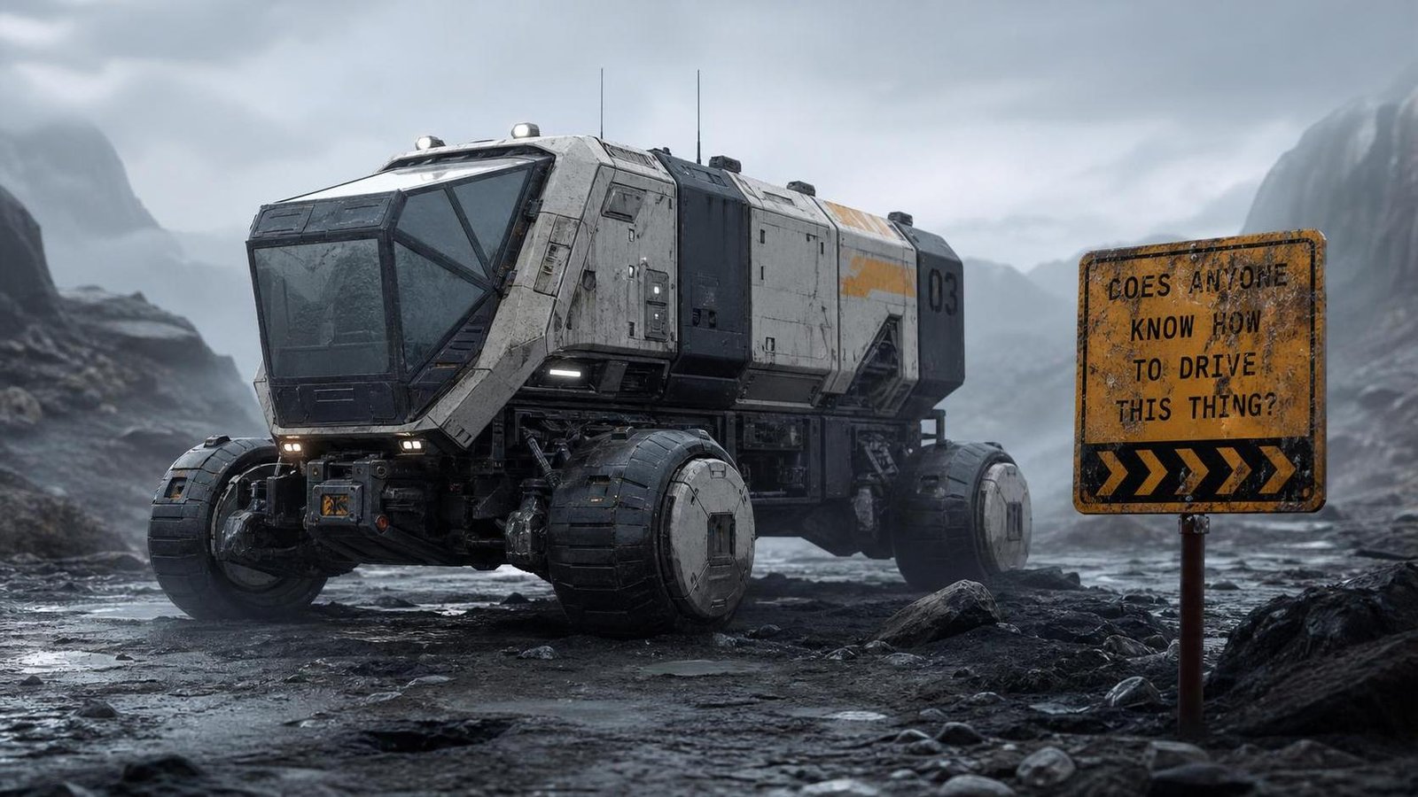 Illustration éditoriale de Does anyone know how to drive this thing? interroge le jeu vidéo contemporain