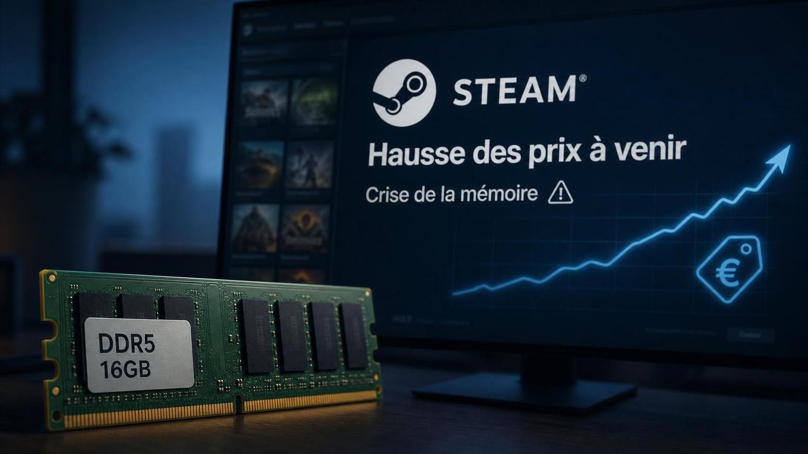 Illustration éditoriale de Steam : Valve alerte sur la crise de mémoire, hausse des prix à venir