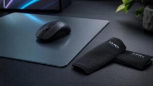 Illustration éditoriale de Glass mouse pads : les doutes persistent, gamer sleeves convainquent