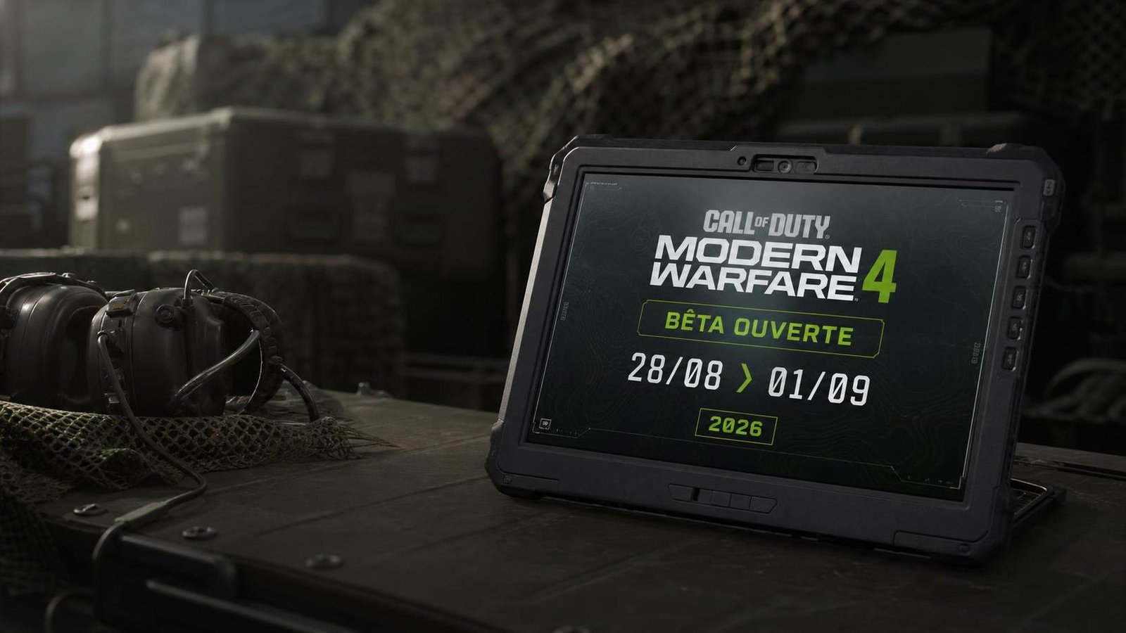 Illustration éditoriale de Call of Duty: Modern Warfare 4 en bêta ouverte du 28/08 au 01/09 2026