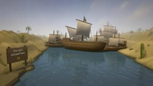 Illustration éditoriale de Old School RuneScape : des bateaux bloqués façon Suez Canal