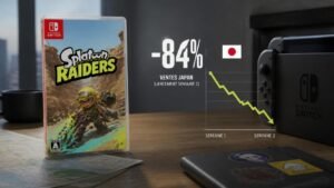 Illustration éditoriale de Splatoon Raiders chute de 84 % au Japon mais reste numéro un