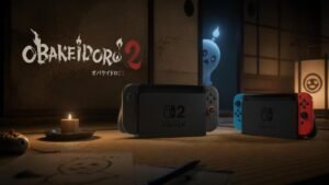 Illustration éditoriale de Obakeidoro 2 arrive sur Switch 1 et 2 avec multi asymétrique
