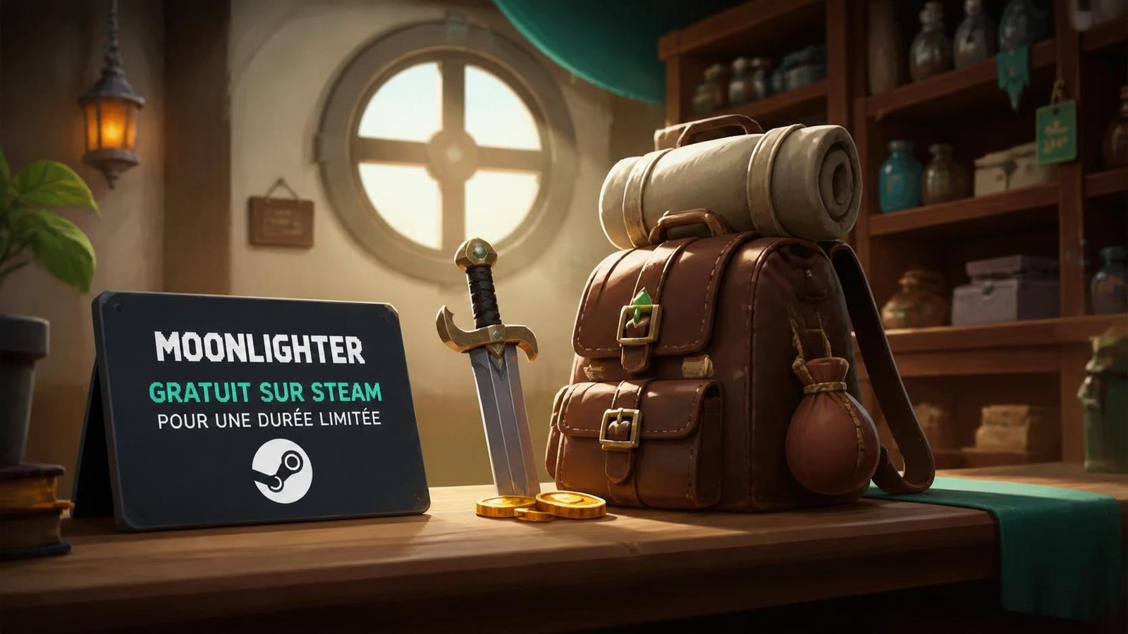 Illustration éditoriale de Moonlighter gratuit sur Steam pour une durée limitée