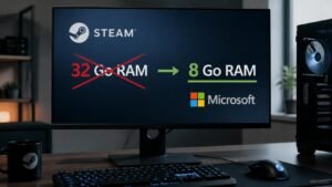 Illustration éditoriale de Steam : Microsoft retire la recommandation 32 Go RAM, 8 Go reviennent