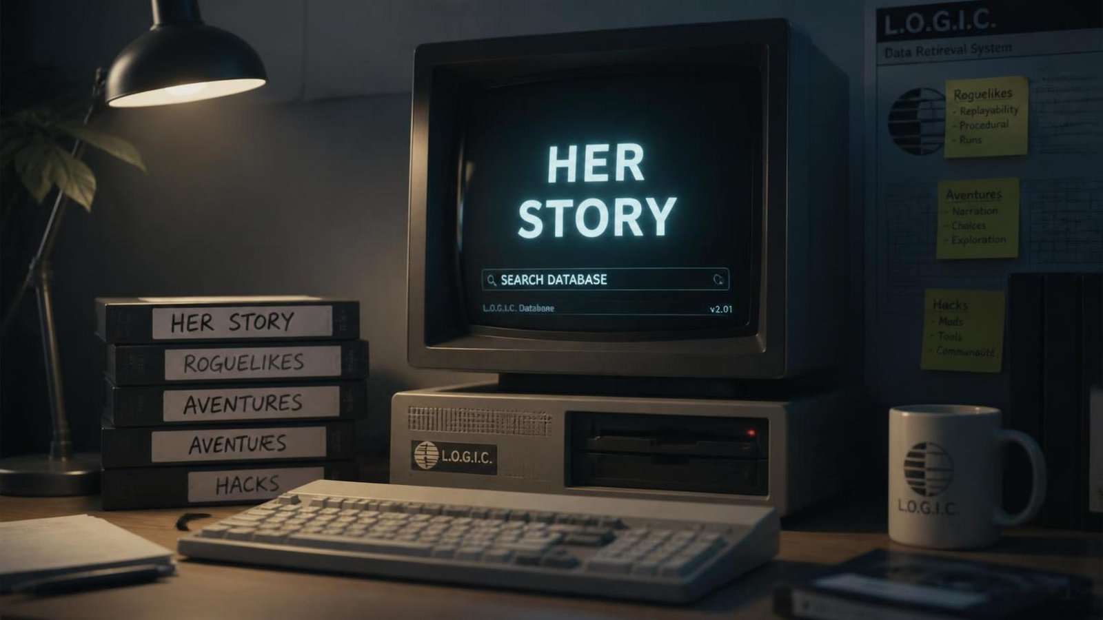 Illustration éditoriale de Her Story : Sam Barlow explore roguelikes, aventures et hacks sur Steam
