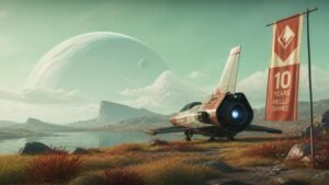 Illustration éditoriale de No Man’s Sky fête les 10 ans du studio Hello Games