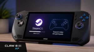 Illustration éditoriale de SteamOS ajoute un support initial des gamepads pour MSI Claw 8 EX AI+
