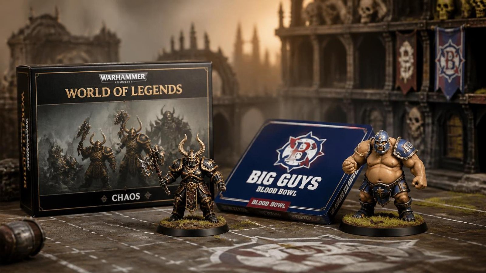 Illustration éditoriale de World of Legend : Chaos et Big Guys Blood Bowl en précommande