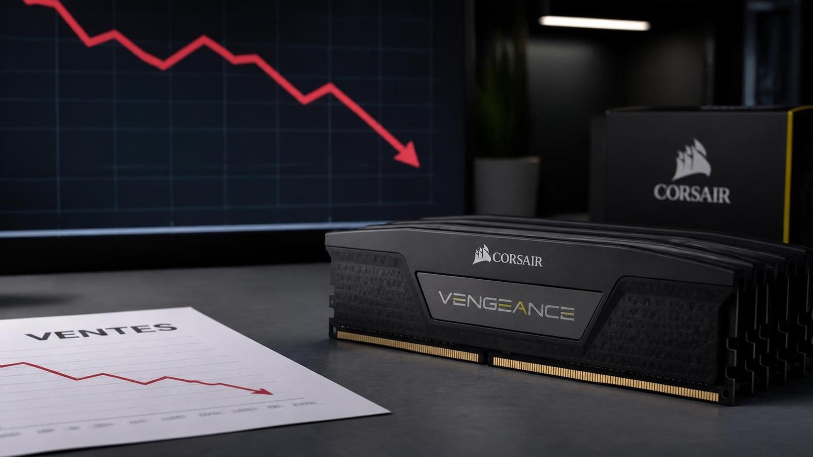 Illustration éditoriale de Corsair: ventes RAM haut de gamme en berne, coûts en hausse
