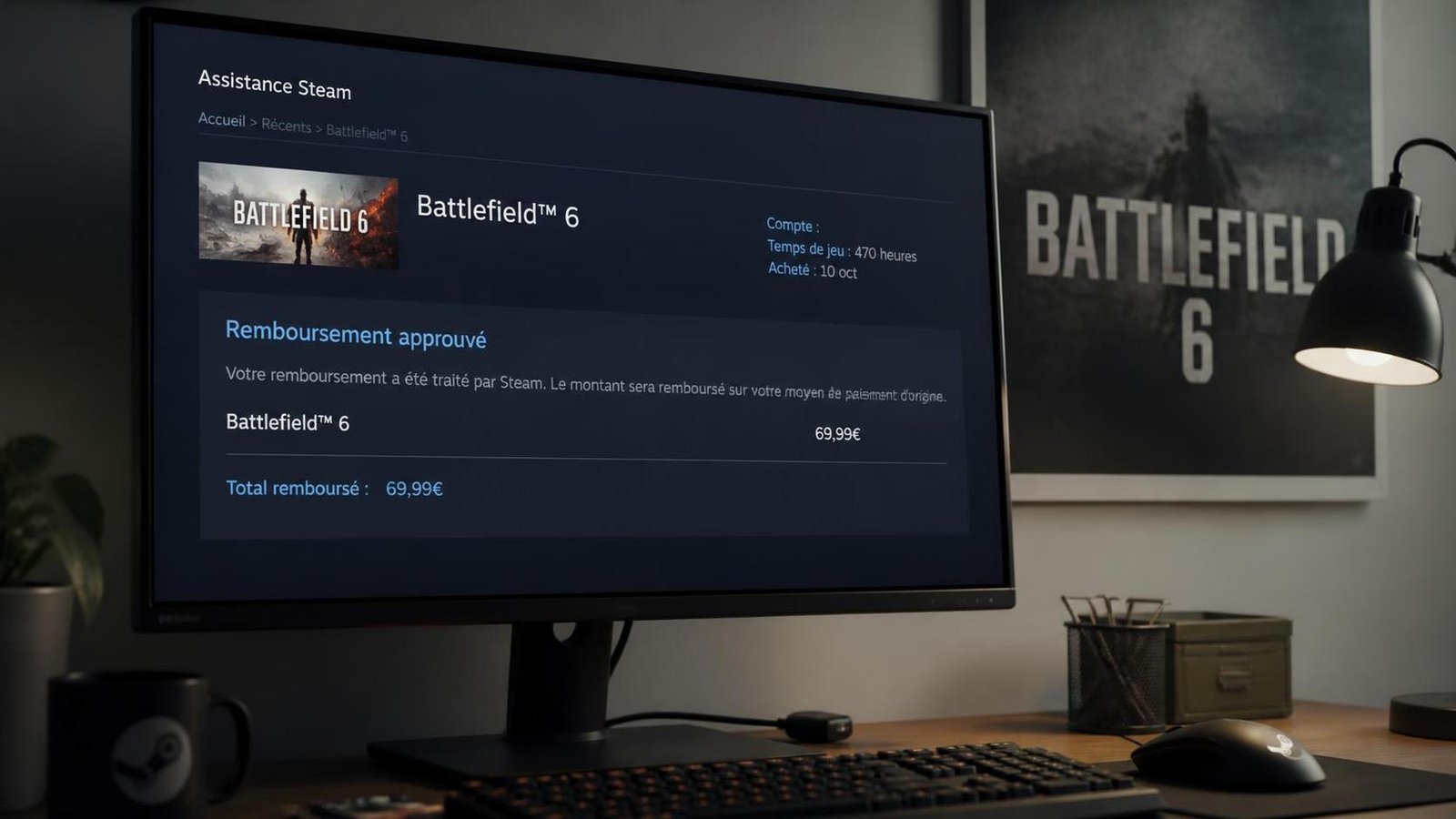 Illustration éditoriale de Battlefield 6 : un joueur rembousé sur Steam après 470 h pour retrait surprise d’un mode