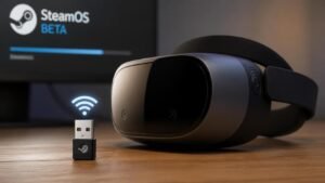Illustration éditoriale de SteamOS beta : Yet another sign the Steam Frame ajoute le support du dongle Wi‑Fi