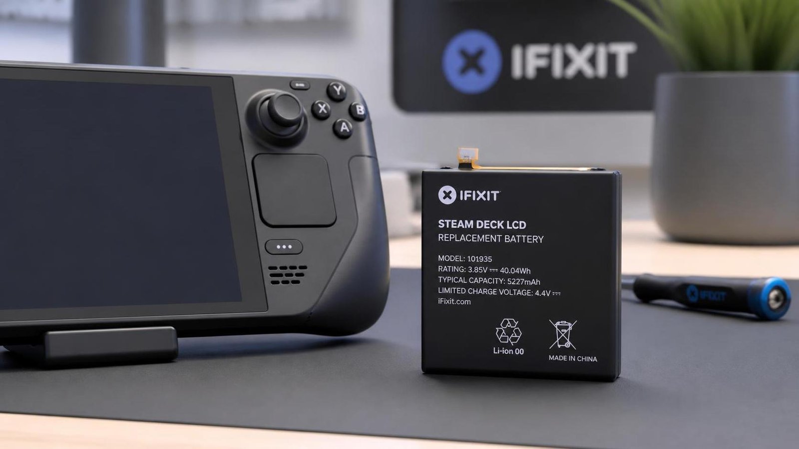 Illustration éditoriale de Steam Deck : batteries LCD iFixit de retour, à 130 $ la pièce
