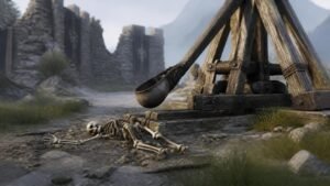 Illustration éditoriale de Shoutout to this particular skeleton : première preuve d’un trébuchet fatal