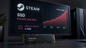 Illustration éditoriale de Steam SSD : hausse durable des prix, offre NAND en pénurie 4 ans