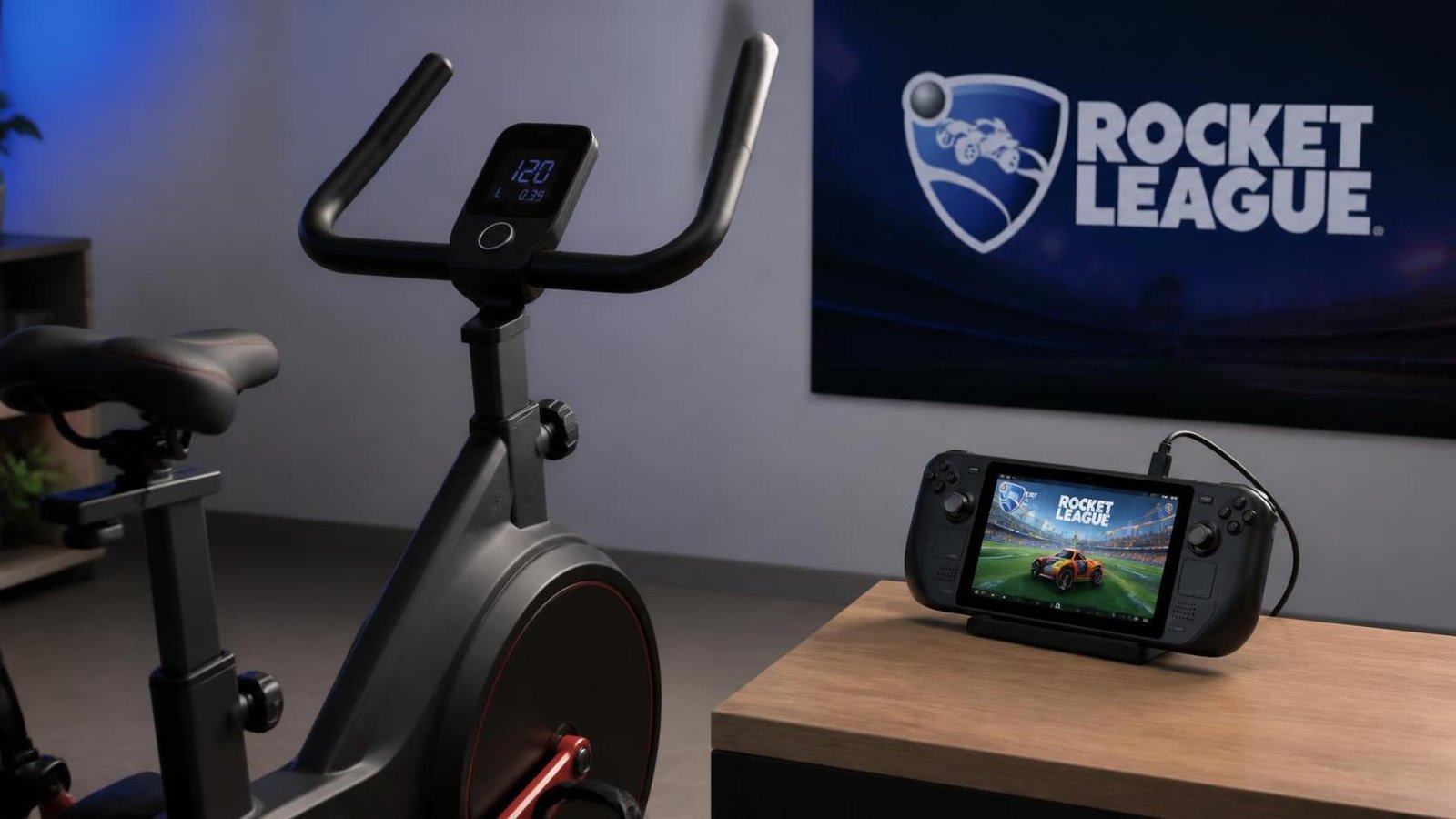 Illustration éditoriale de Rocket League: Deck de France transforme un home-trainer en manette pour Steam Deck