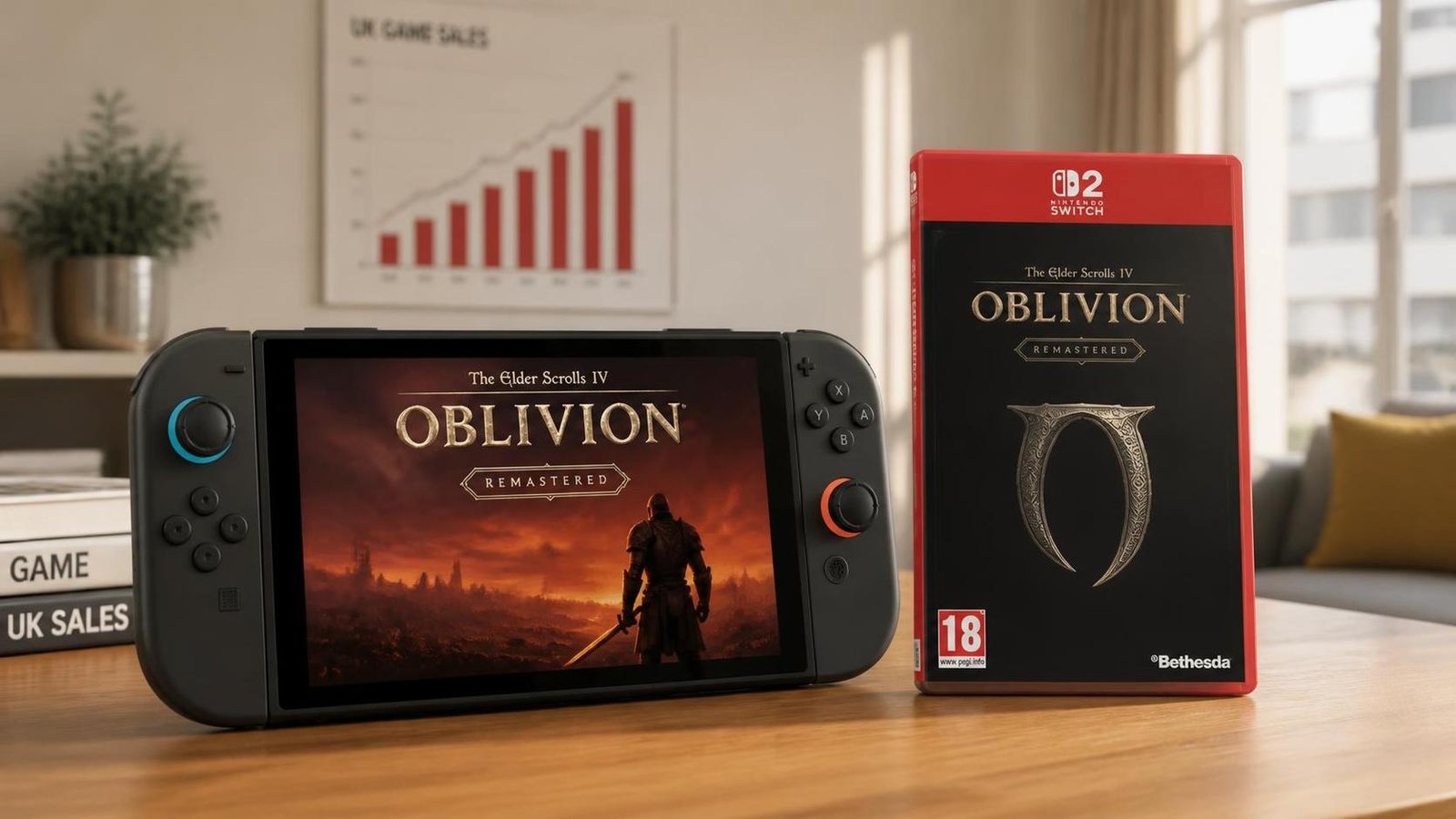 Illustration éditoriale de Oblivion Remastered domine les ventes UK grâce à Switch 2
