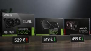 Illustration éditoriale de The RTX 5060 Ti 16 GB plus chère que RTX 5070 et RX 9070 XT
