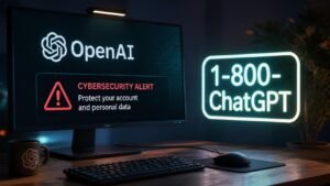 Illustration éditoriale de OpenAI says itd be a shame: alerte cybersécurité et 1-800-ChatGPT