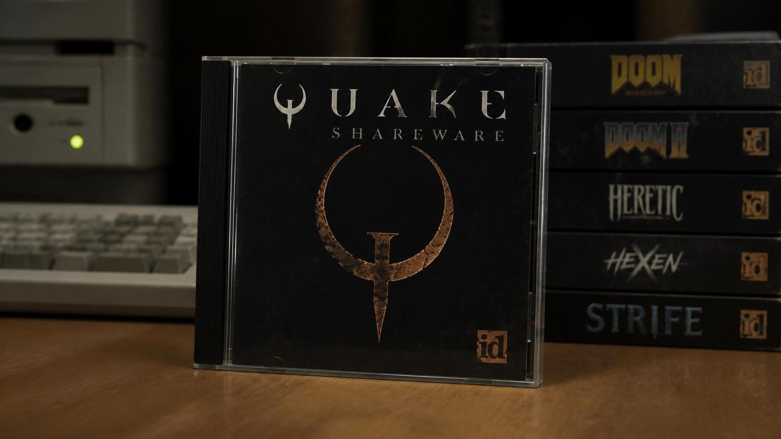 Illustration éditoriale de Quake shareware CD-ROM contenait tous les jeux id, cracké en 39 jours