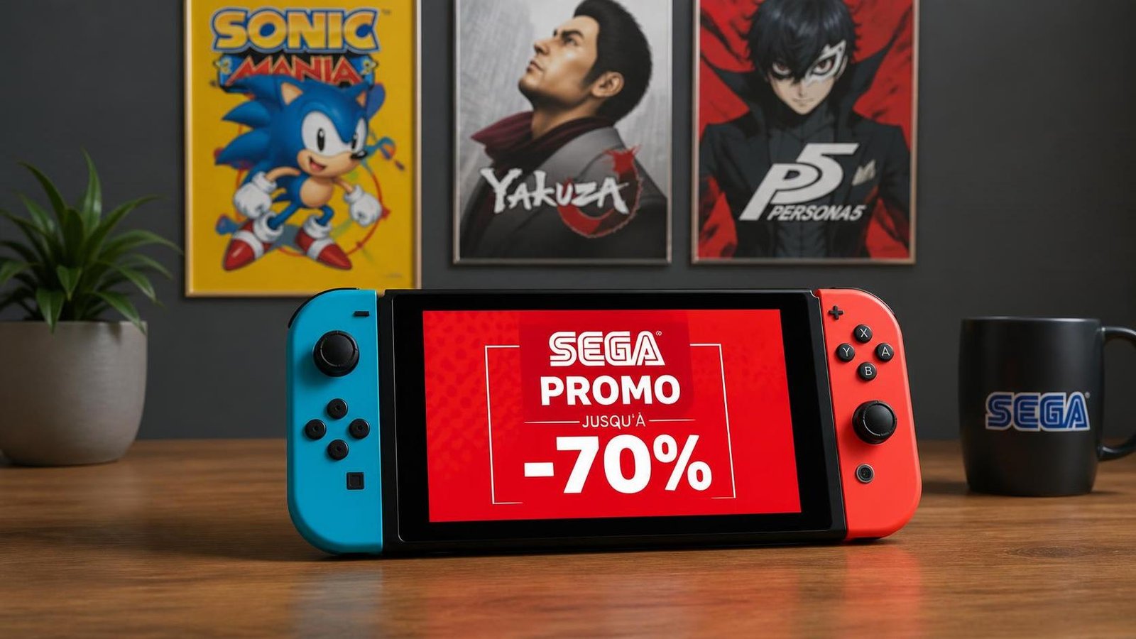 Illustration éditoriale de Sonic Mania, Yakuza, Persona : promo Sega eShop jusqu’à -70% sur Switch