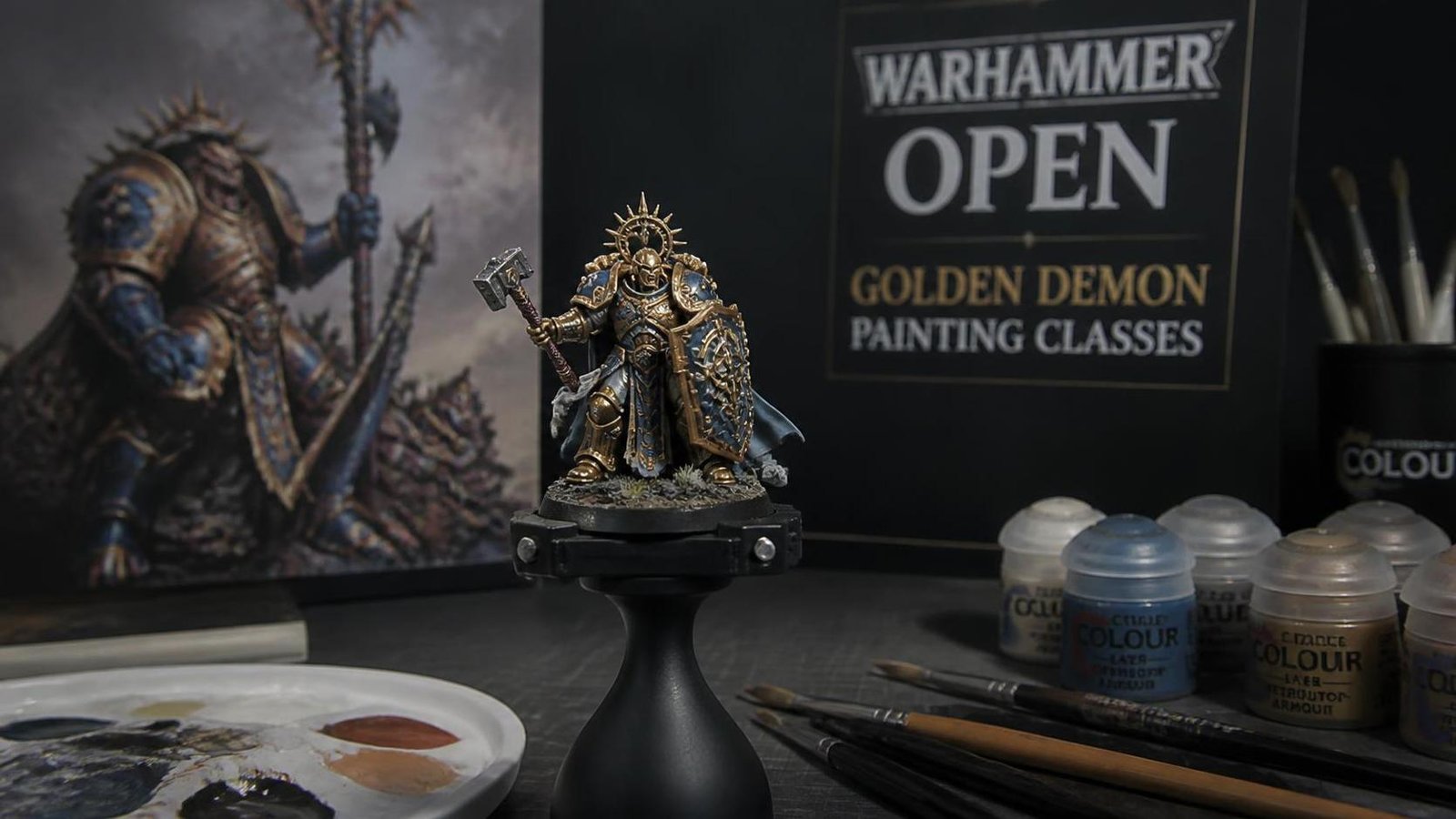 Illustration éditoriale de Warhammer Open : apprends la peinture avec des pros Golden Demon