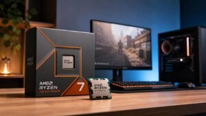 Illustration éditoriale de AMD Ryzen 7 7700X3D : base idéale pour PC gaming abordable
