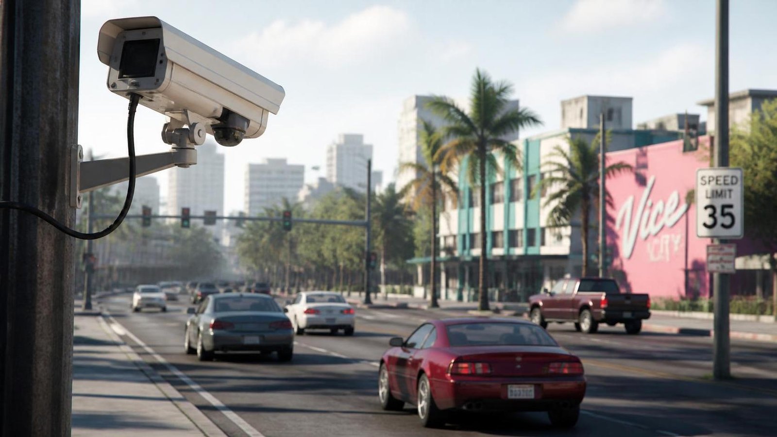 Illustration éditoriale de GTA 6 : nouvelles fuites sur caméras de trafic, traqueurs et PNJ combatifs