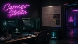 Illustration éditoriale de GTA 6 fuites Cyberleek: carnage station, ravitaillement, crypto et strip club