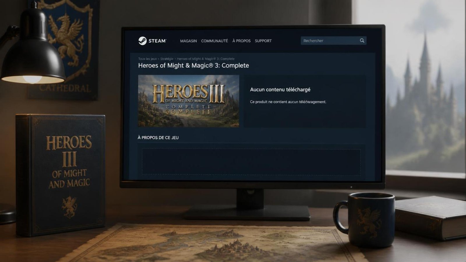 Illustration éditoriale de Heroes of Might & Magic 3 sur Steam dépourvu du jeu complet
