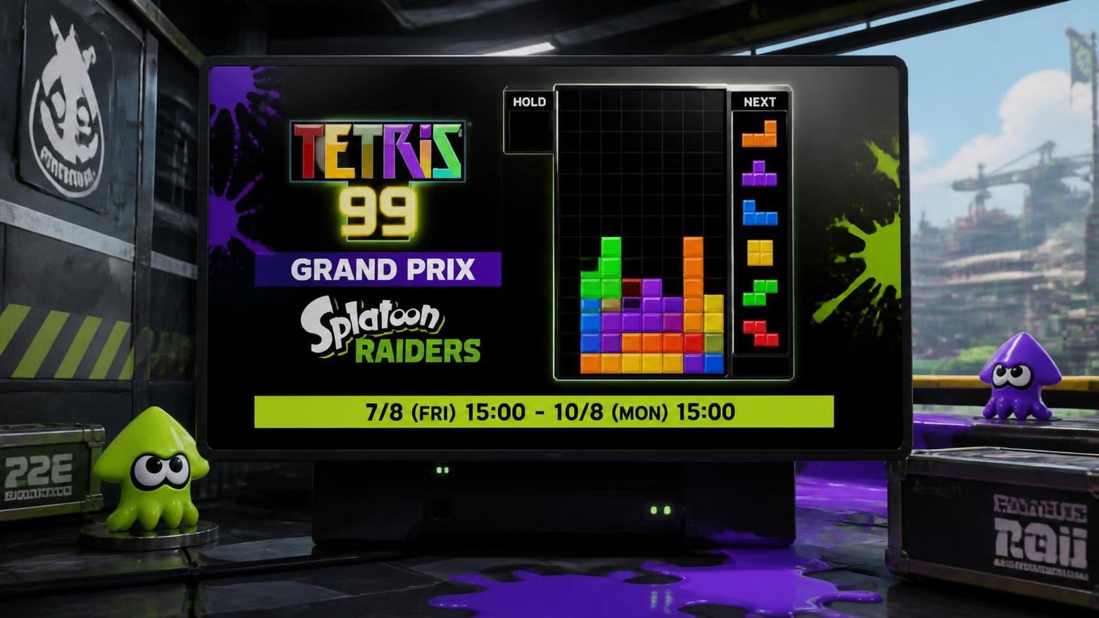 Illustration éditoriale de Tetris 99 : nouvel événement Splatoon Raiders du 7 au 10 août 2026