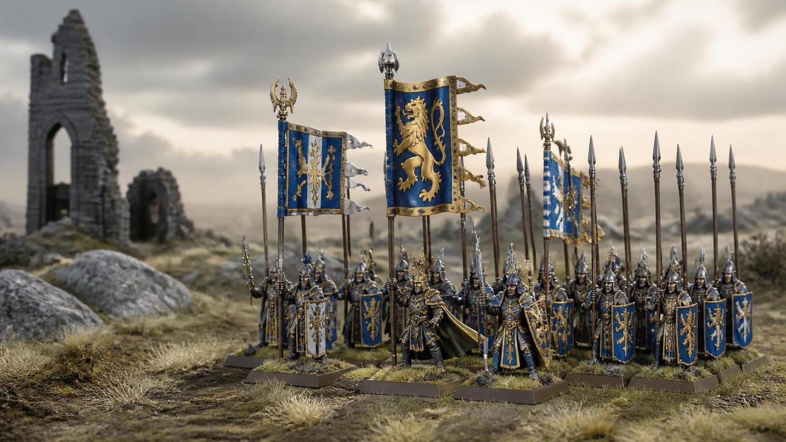 Illustration éditoriale de Warhammer: The Old World Battle March présente des armées