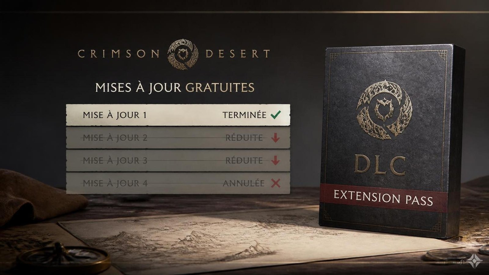 Illustration éditoriale de Crimson Desert réduit les MAJ gratuites avant son DLC payant