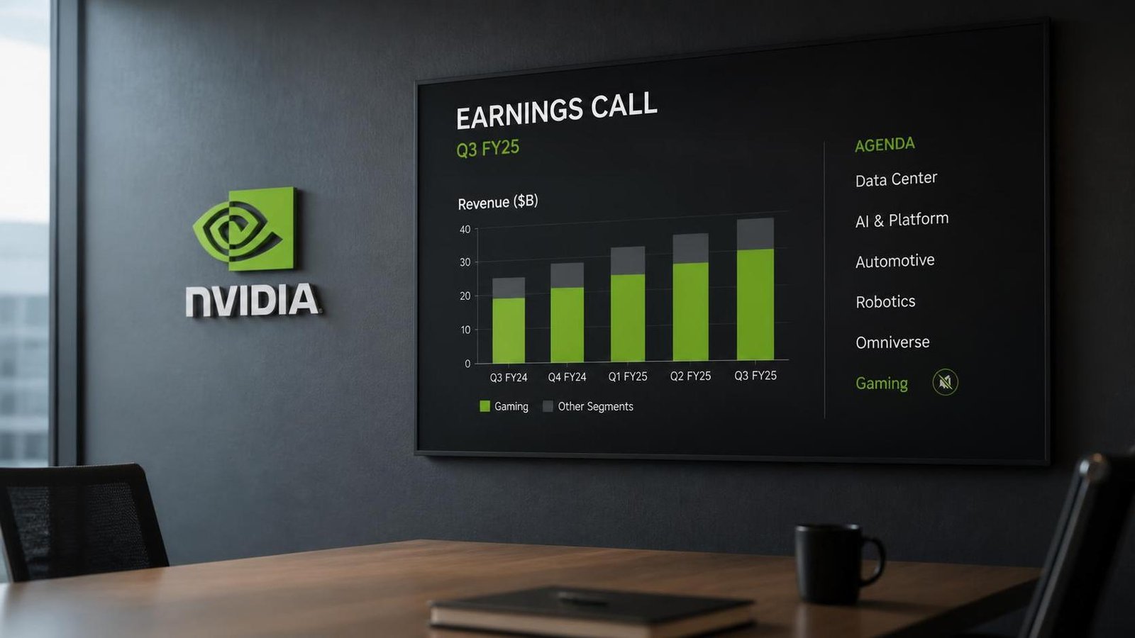 Illustration éditoriale de I barely remember the last time Nvidia mentioned gaming at all en baisse dans les earnings calls