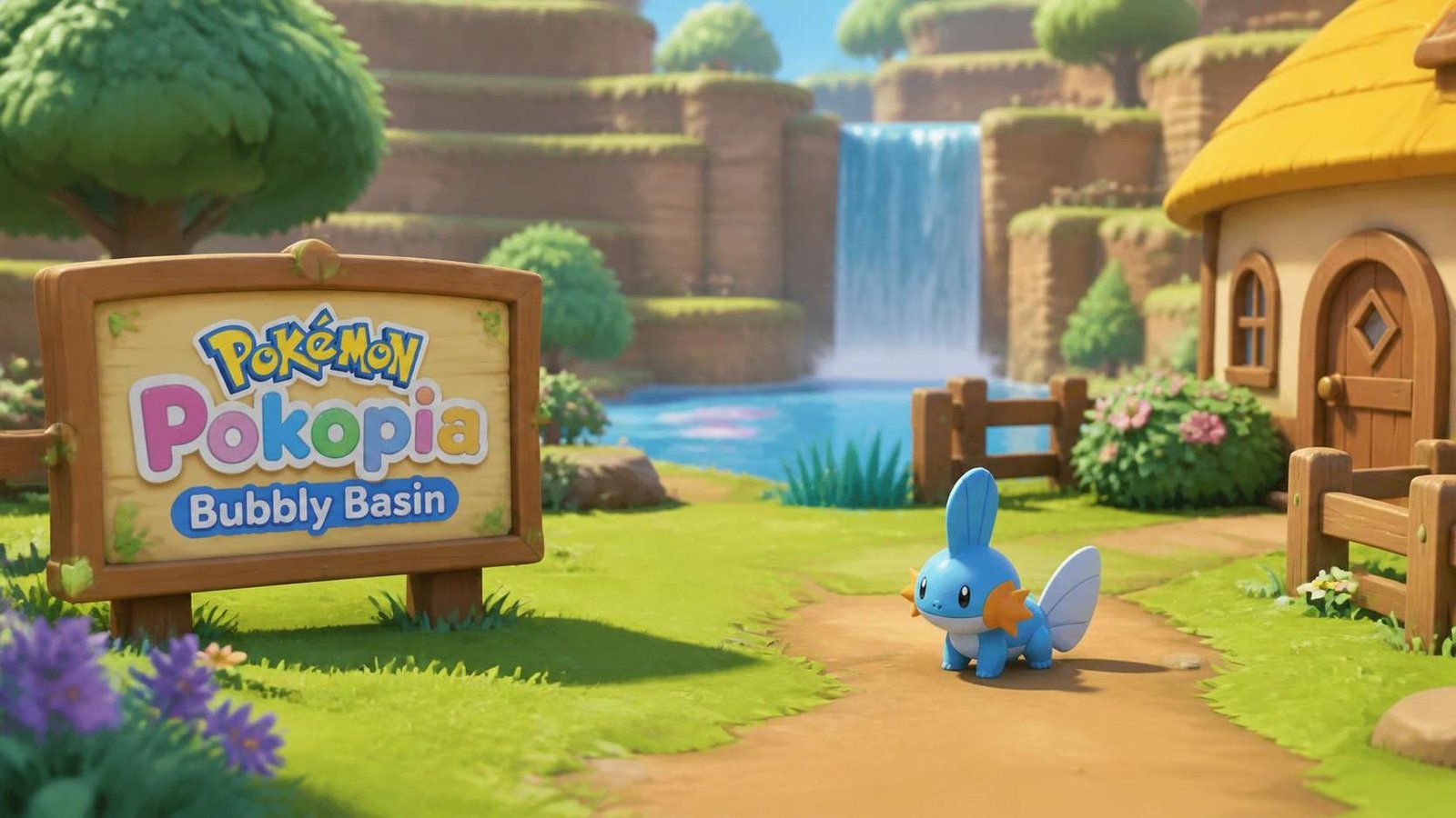 Illustration éditoriale de Pokémon Pokopia Bubbly Basin dévoile nouveautés et date Switch 2