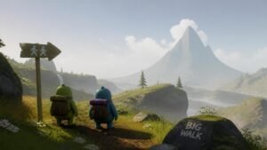Illustration éditoriale de Big Walk s’éloigne du friendslop et brille en coop attentive