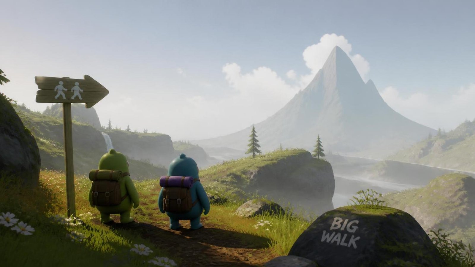 Illustration éditoriale de Big Walk s’éloigne du friendslop et brille en coop attentive